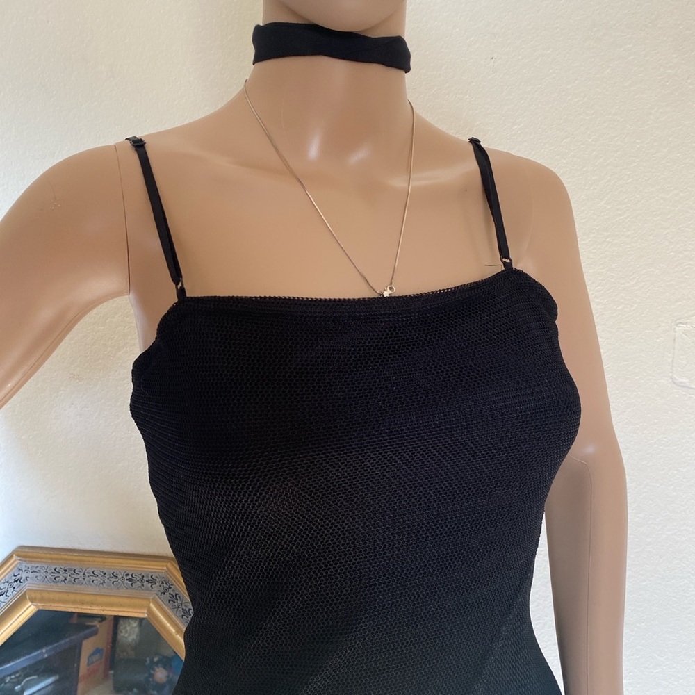 Vintage y2k black short dress with a splits mesh overlay in the front